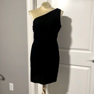 One shoulder linen blend dress